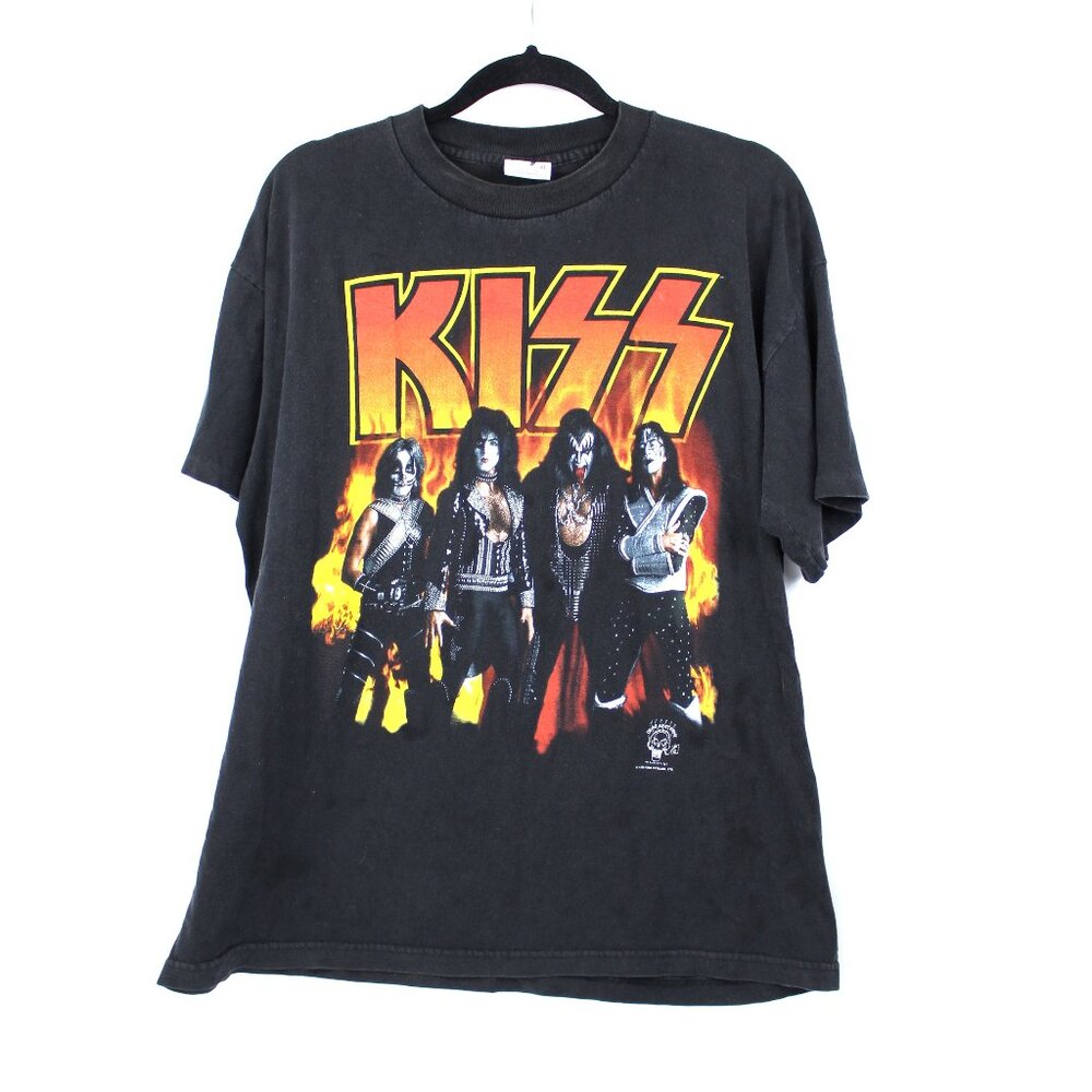 Vintage 1996 Kiss Alive Worldwide Band Tee Black T-Shirt Flame Cronies Size XL